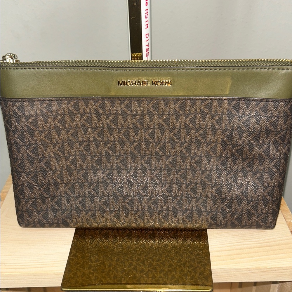 Michael Kors Olive and Chocolate Toiletry Bag